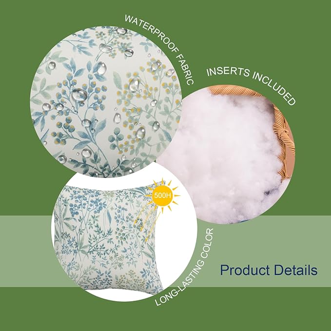 Outdoor/Indoor Throw Pillows, Pack of 2 Waterproof Decorative Throw Pillows with Inserts, 18”x18” Square Pillows for Bed, Couch, Sofa and Patio Furniture