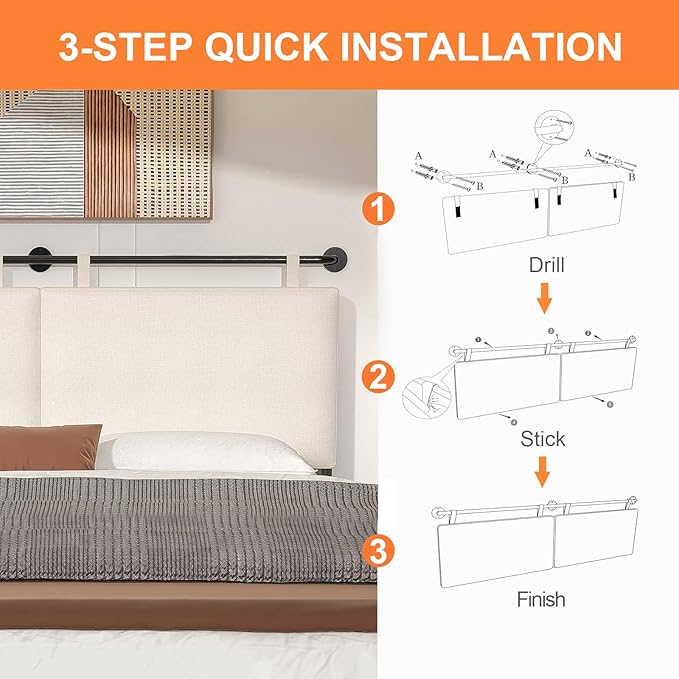 Headboards Queen Size Bed Headboard Wall Mounted Headboards for Bed with Linen Upholstery Cabeceras De Cama Hanging Headboard for Bedroom (Beige, Queen)