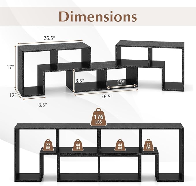 Giantex Free-Combination TV Stand for Bedroom - Entertainment Center for 50 55 60 65 Inch TV, 3-Piece Media Console Table with Storage Cubes, Deformable Open Storage Bookcase Shelf (Black Wood Grain)
