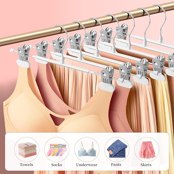 Clothes Pants Hangers with Wide Clips 20 Pack,Non-Slip Adjustable Skirt Hanger for Women,Space-Saving Heavy Duty Men Hangers for Pants,Trousers,Jeans,Shorts 12Inch White