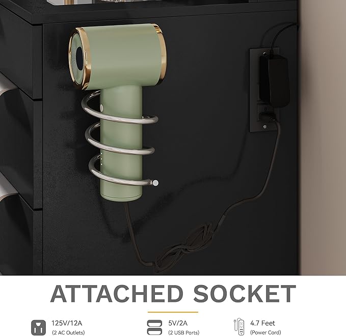 DWVO Vanity Desk with Large Mirror, 10-Drawer Glass Top Makeup Vanity, 3-Mode LED Lighting, Charging Ports and Stool