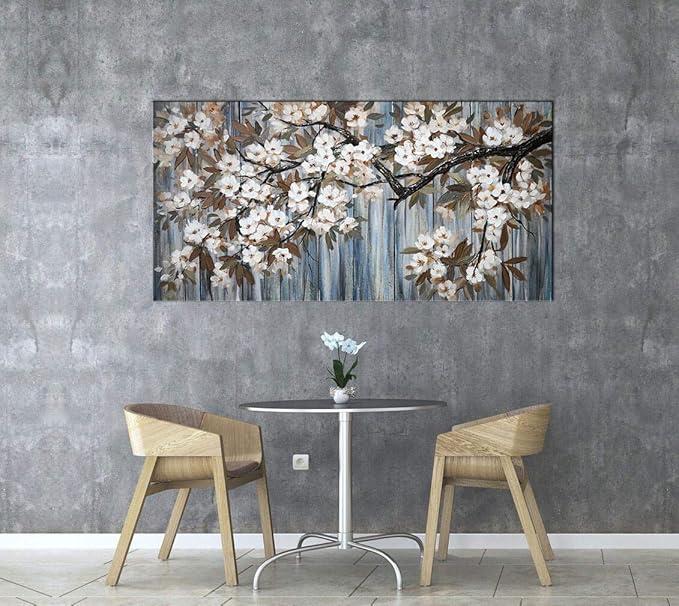 Large Canvas Wall Art for Living Room Wall Decor Abstract White Flower Tree with Gray Driftwood Picture Modern Framed Canvas Prints Artwork Ready to Hang for Bedroom Home Wall Decoration size 24x48