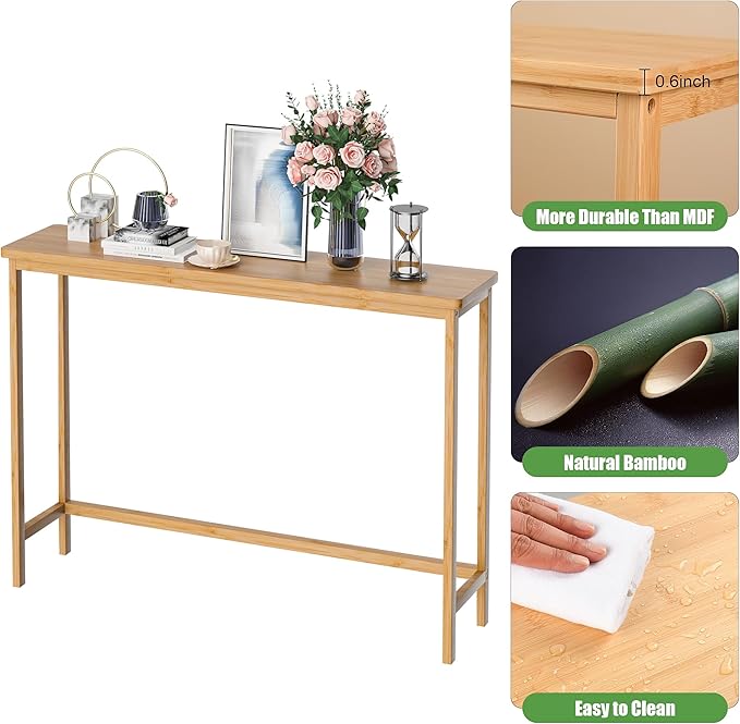 VASMIA Console Table, Entryway Table, Narrow Sofa Table, 39" Bamboo Hallway Table for Entryway, Living Room, Bedroom, Foyer, Natural