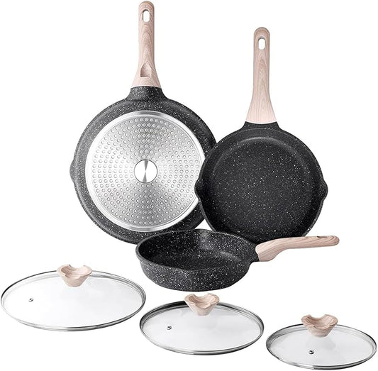 Nonstick Frying Pan Set with Lids, 3 Piece Skillet Set, Healthy Induction Cookware Cooking Pan, Stay-Cool Handle, Compatible with All Stovetops, PFOA Free (9.5, 11, 12.5 Inch)