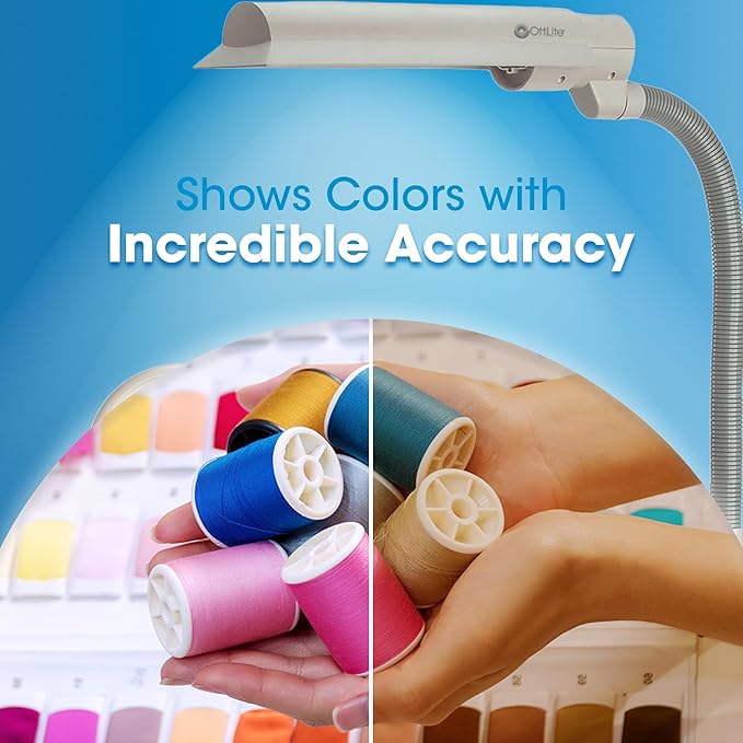 OttLite 18w EasyView Standing Floor Lamp with Optical Grade 3X Magnifier Attachment Arm & Flexible Neck - Wide Wing Shade with Modern Design for Crafting, Work, Office, Dorm Room, Sewing & Reading