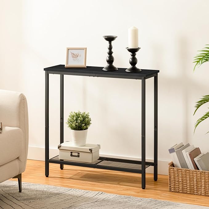 HOOBRO 29.5" Narrow Console Table, Small Entryway Table with Shelf, 2 Tier Thin Sofa Table, Behind Couch Table, Side Table, for Hallway, Living Room, Bedroom, Black BB74XG01