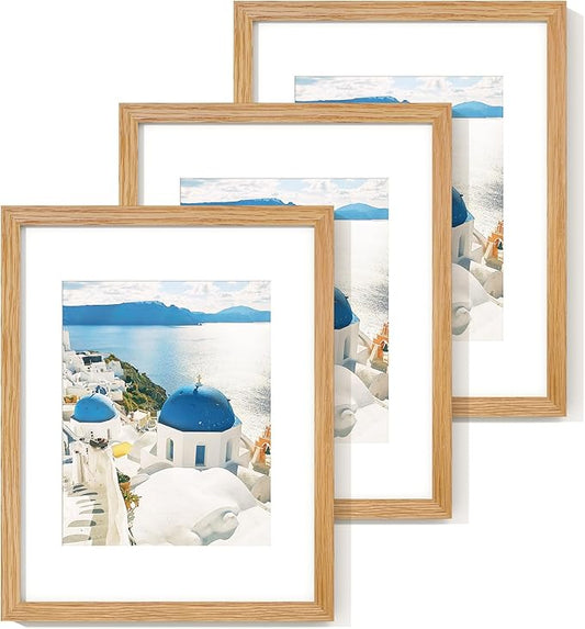 Axeman 11x14 Picture Frame with Mat for 8x10, Solid Oak Wood Picture Frames with Tempered Glass, Natural Wooden 11x14 inch Photo Frame for Wall with Wall Hook Included, Set of 3, Natural