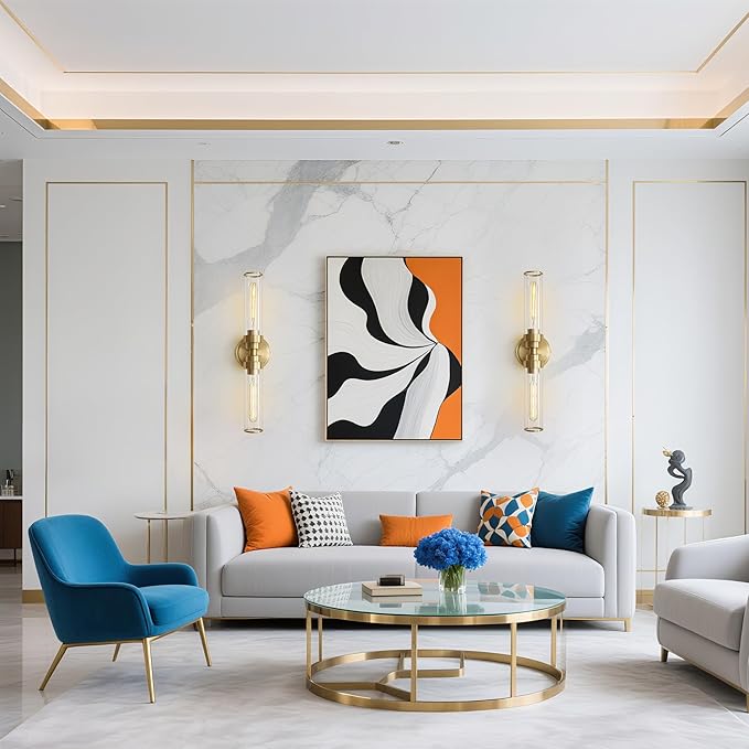 Bathroom Light Fixtures, Gold Wall Sconce in Clear Glass Vanity Lights, Modern Bathroom Vanity Light Up and Down Sconces Wall Lighting for Living Room, Hallway, Bedroom - Bulb Not Included