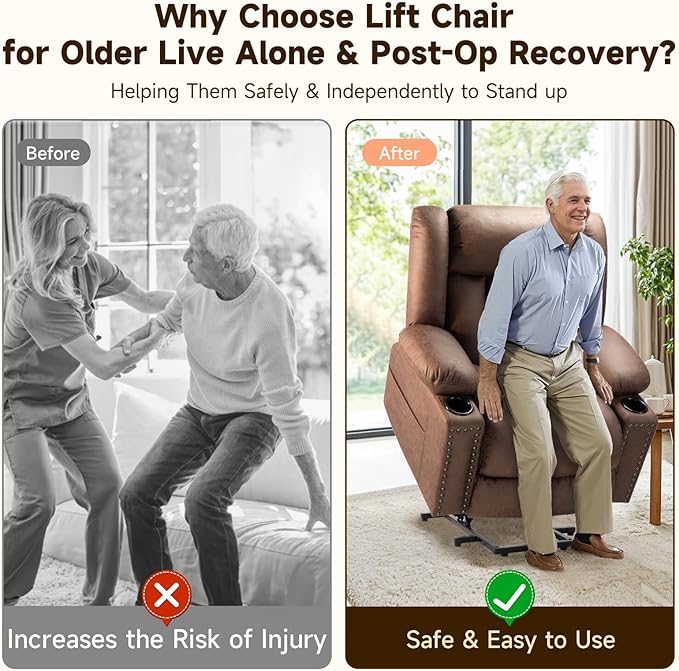 Large Power Lift Chair Recliner for Elderly with Heated and Massage, Overstuffed Adjustable Lift Chair, 3 Position, Breathable Leather, USB-A&USB-C, Cup Holder (Small-7523, Chocolate)