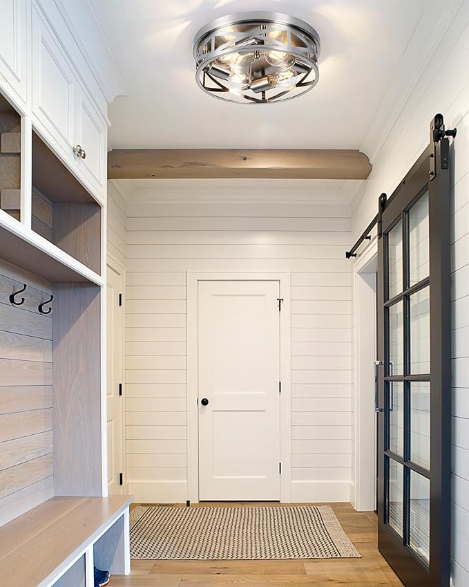 Brushed Nickel Flush Mount Ceiling Light Fixtures,4-Light Modern Hallway Light Fixtures Ceiling, Brushed Nickel Light Fixture Ceiling Mount for Farmhouse,Kitchen, Bedroom 2 Pack