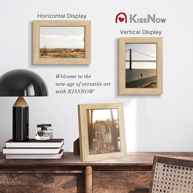 5x7 Picture Frame 4 Pack, Natural Oak Wood Gallery Photo Frame, Wall Hanging or Tabletop Display