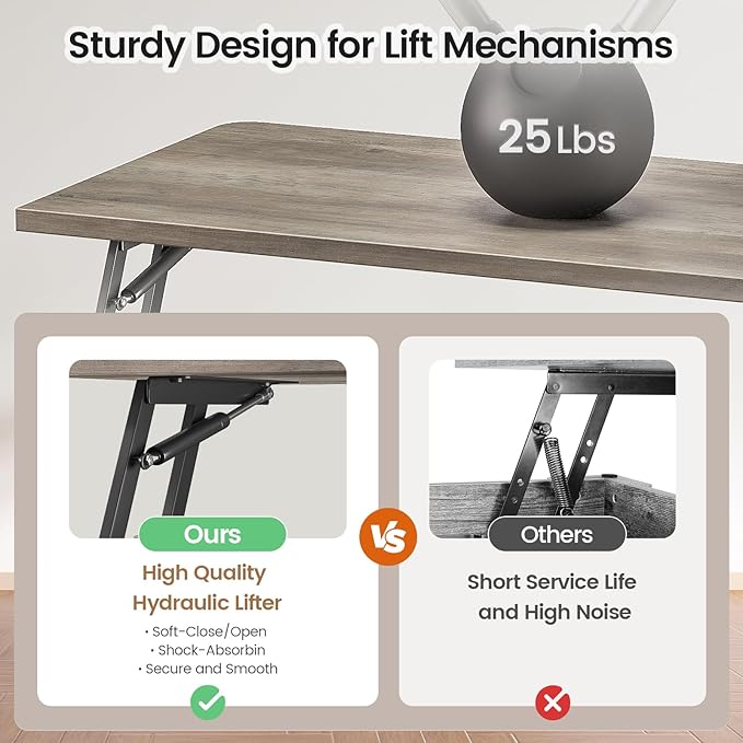 SEDETA 31.5" Lift Top Coffee Table with Storage, Square Coffee Tables for Living Room, Farmhouse Coffee Table with Large Hidden Storage Compartment and Adjustable Shelves, Grey
