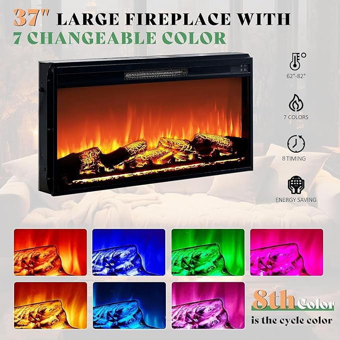 AMERLIFE Farmhouse Fireplace TV Stand with 37" Fireplace, 70" Large LED Media Entertainment Center for 80" TVs, 31" Tall Highboy TV Console Cabinet with Diamond Door for Living Room, Espresso+Gray