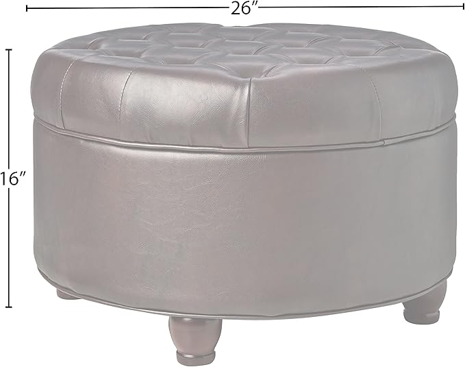 Homepop Home Decor | Button Tufted Faux Leather Round Storage Ottoman | Ottoman with Storage for Living Room & Bedroom (Distressed Brown)