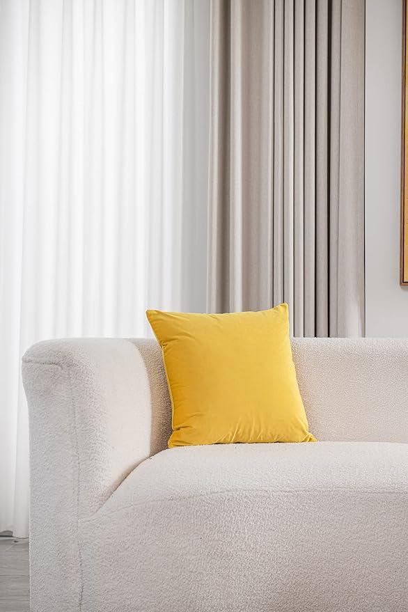 DEZENE Couch Pillow Covers 18x18 Yellow: 2 Pack Cozy Soft Velvet Square Throw Pillow Cases for Farmhouse Home Decor