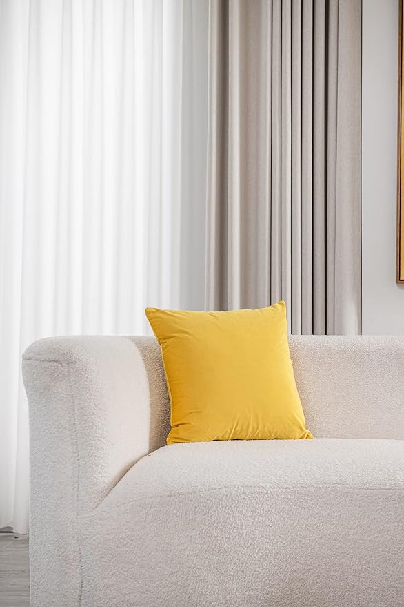 DEZENE Couch Pillow Covers 16x16 Yellow: 2 Pack Cozy Soft Velvet Square Throw Pillow Cases for Farmhouse Home Decor