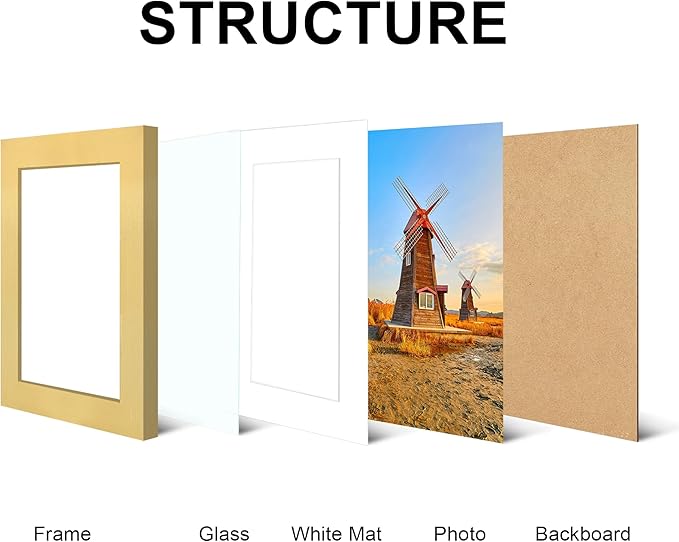 5x7 Picture Frame Set of 4, High Definition Real Glass, Display Pictures 4x6 with Mat or 5x7 Without Mat, Gallery Wall Hanging or Tabletop Photo Frames, Gold