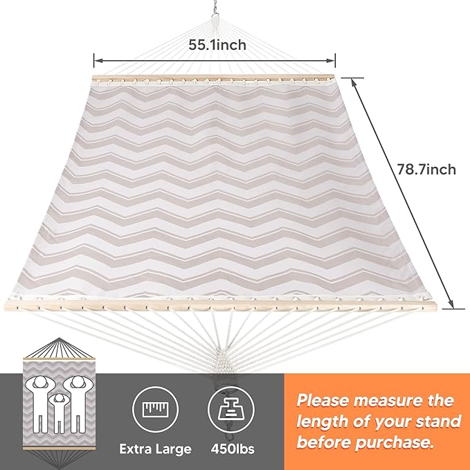 SUNCREAT Hammocks Two Person Tree Hammock, Heavy Duty Hammock for Poolside, Garden, Backyard, Patio, 450lbs Capacity, Gray Waves