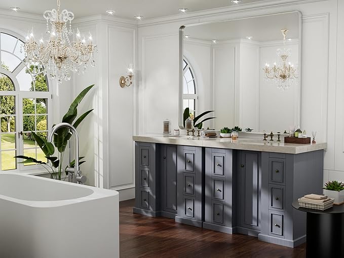 Hasipu Brushed Silver Bathroom Mirror 50x40 Inch Rounded Rectangle Vanity Mirror Metal Framed Wall Mirrors Anti-Rust Surface Mount (Horizontal/Vertical)