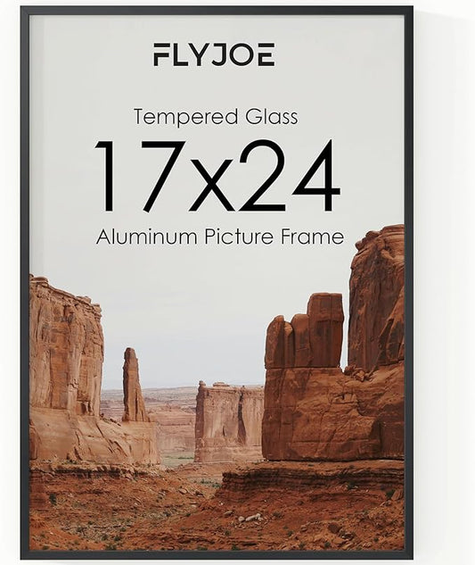 17x24 Metal Picture Frame - Black Aluminum Picture Frames with Real Glass, Wall Mounting Horizontally or Vertically, Diploma, Certificates and Decor for Wall Gallery 24x17 Frame, Black