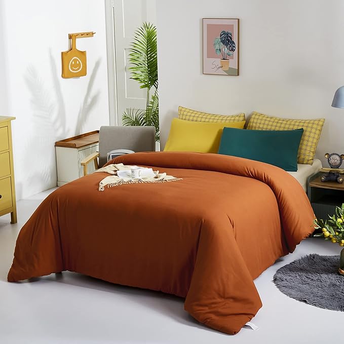 Luxlovery Caramel Comforter Set Full Burnt Orange Bedding Set Full Size Rust Blanket Quilts Soft Breathable Reddish Brown Cozy Bedding Comforter Set for Women Men