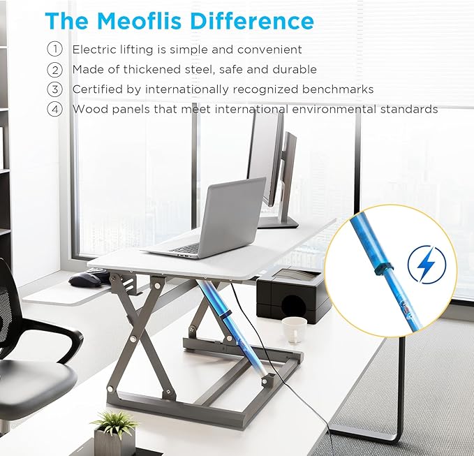36" Electric Standing Desk Converter, Dyropcurv Series Height Adjustable Computer Desk Ergonomic Home Office Desk for Adults, Sit to Stand Desk with Quiet Motor, White