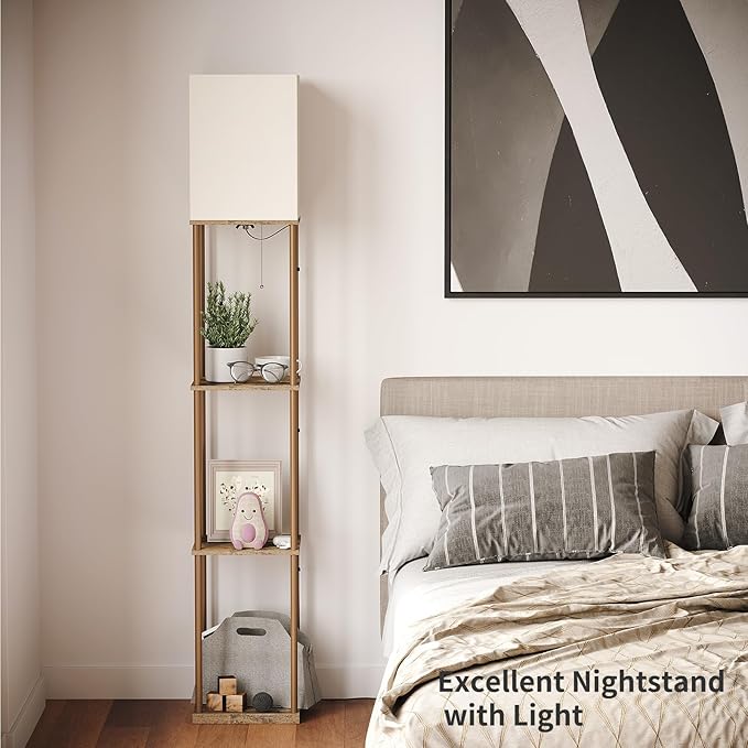 SUNMORY Floor Lamp with Shelves, Modern Square Shelf Lamps, Display Shelf Standing Lamp with 3 Color Temperature Bulb, Corner Bookshelf Lamps for Living Room and Bedroom Office, Home Decor