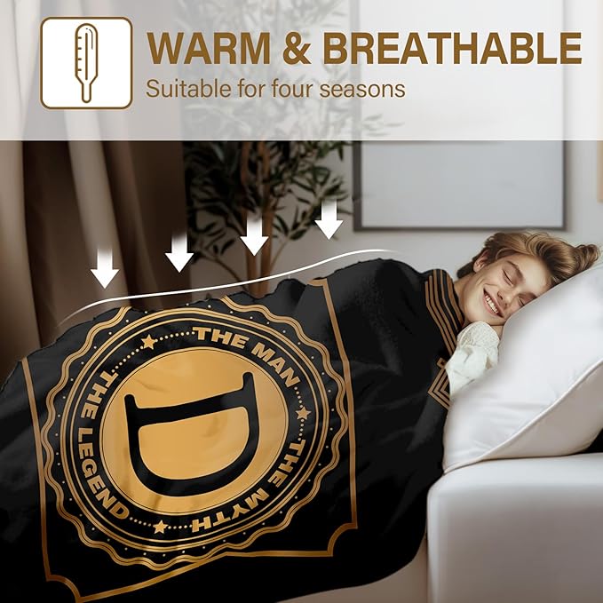 Happy Birthday Gifts for Man, Men Birthday Gift for Dad, Birthday Blanket for Men, Throw Blanket for Him Dad Grandpa Uncle, Creative Gifts for Fathers Day Initial Letter D Blanket 50"x60"