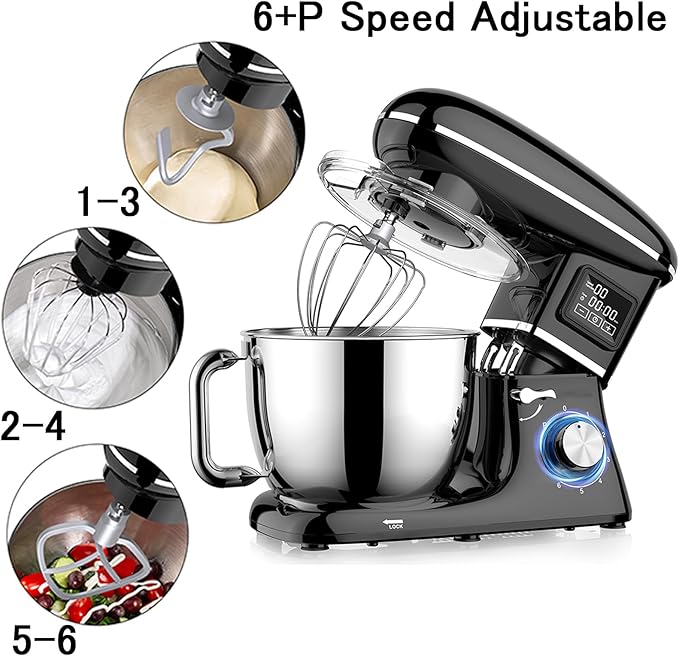 Stand Mixer, 6.5QT Electric Kitchen Mixer, 6+P Speed Adjustable Tilt-Head Food Mixer with Dough Hook, Egg Whisk & Beater (Black)