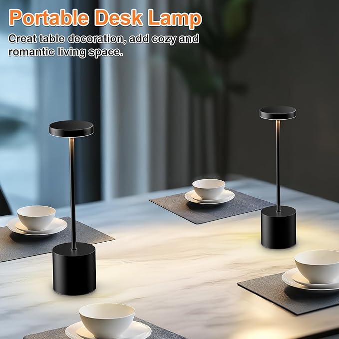 Rechargeable Table Lamp –Outdoor Touch Cordless Desk Lamps, 5000mAh Battery Operated Lamp with 3-Color Dimmable Light, Portable LED Lamp for Bedroom, Dining Room, Patio, Outdoor (Black)