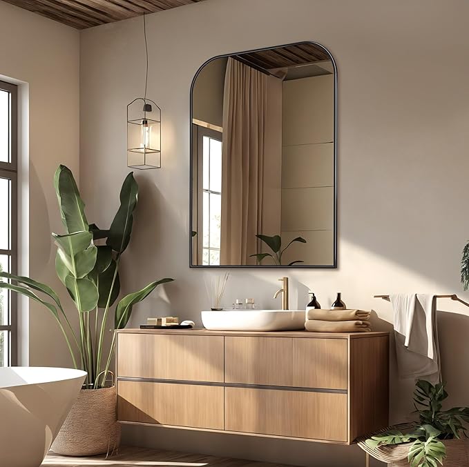 Bathroom Mirror, Wall Mirrors, Black Metal Framed Wall-Mounted Mirrors, Bathroom Vanity Mirror for Over Sink, Living Room, Bedroom, Entryway, 24x36 Inch, Black