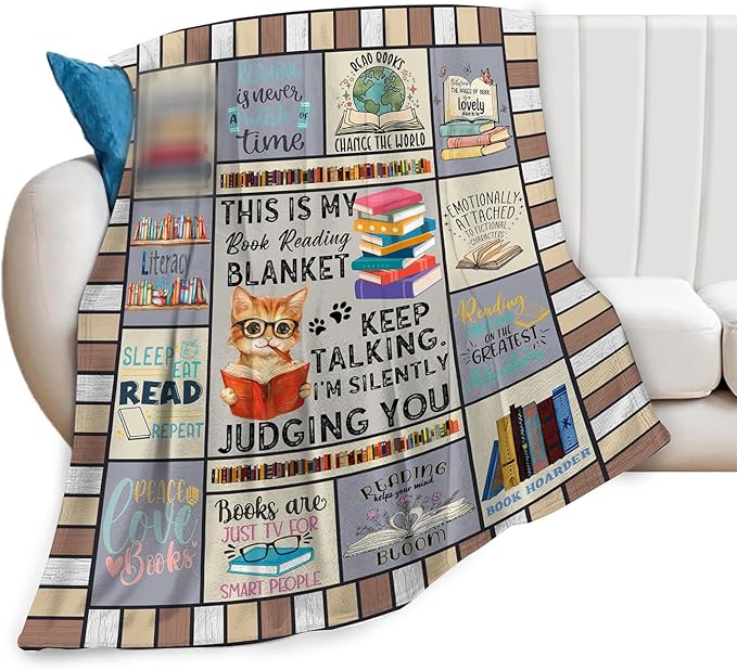 Wsradto Book Blanket Bookworm Throw Blanket Reading Lovers Gifts for Bookish Reader Librarian Plush Fleece Flannel for Couch Sofa Bed Room Decor 60"X80"