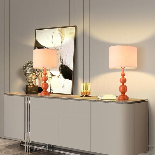 24.4'' Orange Mid Century Modern Table Lamps Set of 2 for Living Room Bedroom Bedside Nightstand, Contemporary Table Lamp for Bedside, End Table Side Table Lamp (Bulbs Not Includes)