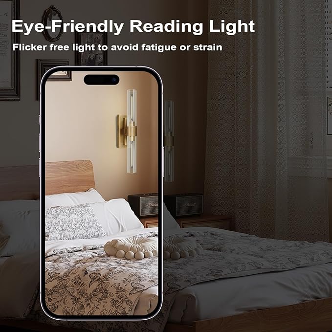 Wall Sconce, Brass Sconce for Bathroom Vanity, Gold Mirror Wall Light, 22.8" Indoor Wall Light Fixtures, Two Glass Tube Brass Wall Sconce for Bathroom, Bedroom, Vanity, Living Room