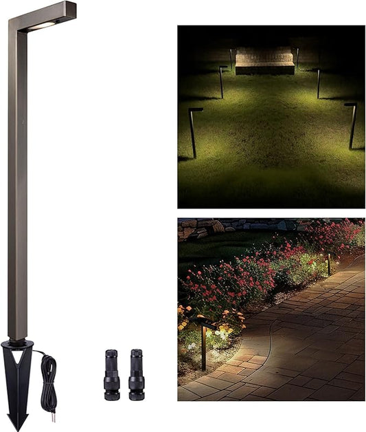 Landscape Path Lights Brass, 12V Low Voltage Pathway Lights Wired, Outdoor Garden Lights LED Waterproof, L Shape Bronze for Yard Walkway Driveway Without G4 Bulb