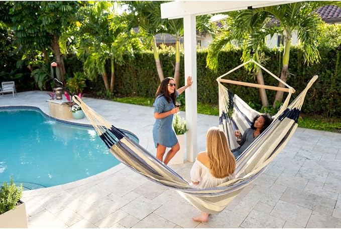 La Siesta® Large Double Brisa Classic Hammock, Outdoor Indoor Hammock Swing - Handmade Weather & Tear Resistant Backyard Bedroom Hammock, Sea Salt