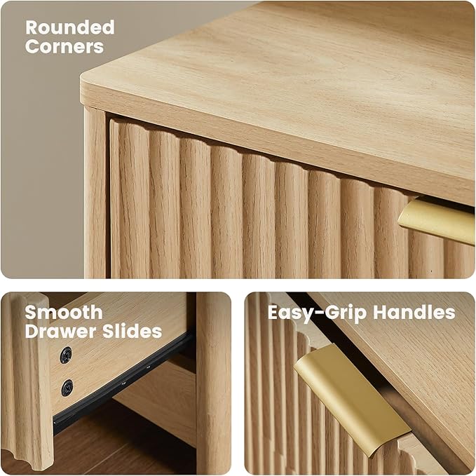 Amada Modern 8 Drawer Dresser, Fluted Wood Chest of Drawers with Rounded Corners, Pre-Installed Drawer Slides, Dresser TV Stand and Storage Organizer for Bedroom, Hallway, Natural Oak