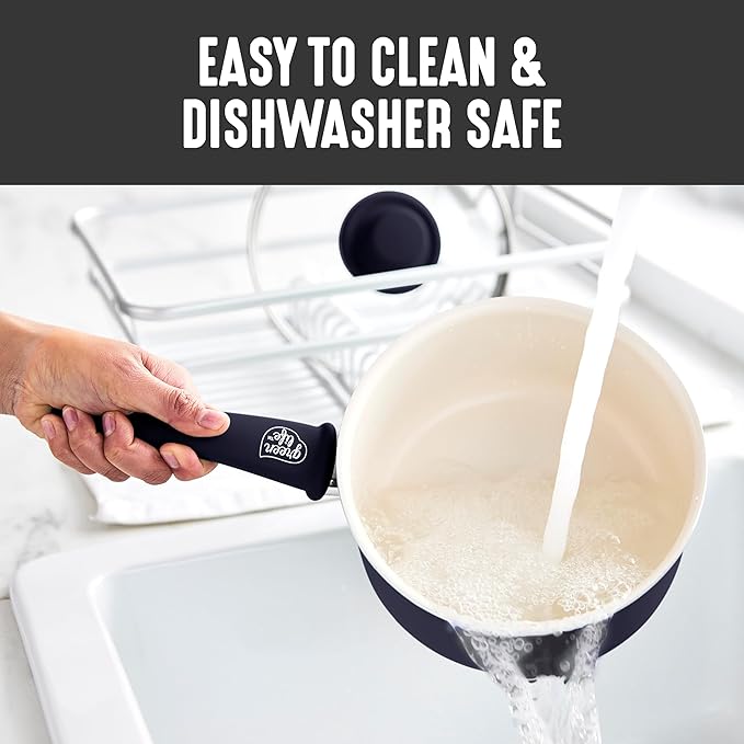 GreenLife 2QT Nonstick Saucepan with Glass Lid, Soft Grip, PFAS-Free Ceramic, Multipurpose Chef Pan, Milk & Sauce Cooking Pot, Dishwasher & Oven Safe to 350˚F, Stay-Cool Handle, Black