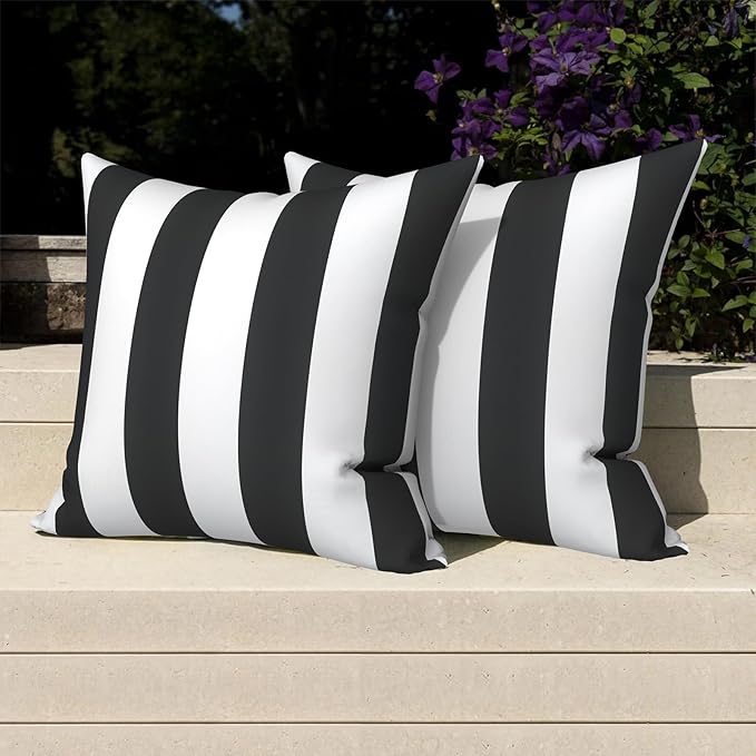 Pack of 2 Patio Throw Pillow Covers ONLY, Water Repellent Cushion Cases 20x20 Inch, Square Pillowcases for Outdoor Couch Decoration, Cabana Black