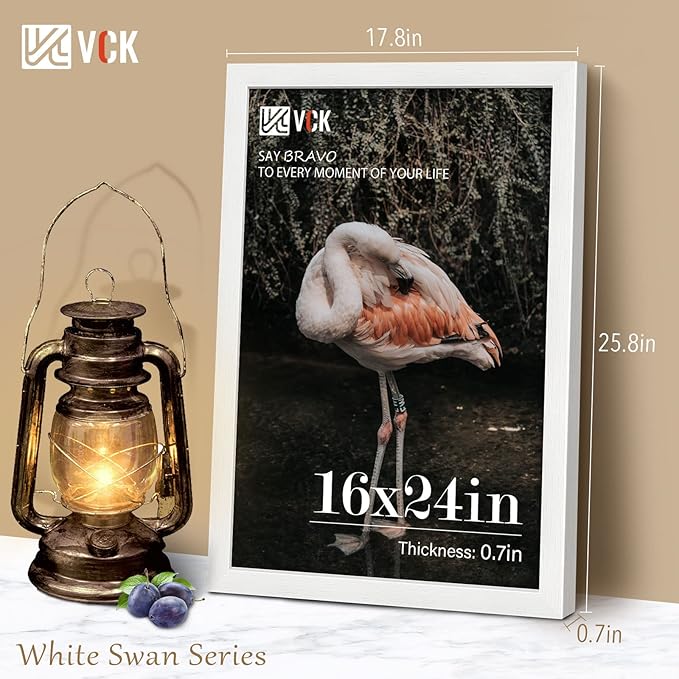 VCK 16x24 Solid Wood Poster Frames - White, Textured Exclusive Picture Frame Set of 2, Wall Hanging