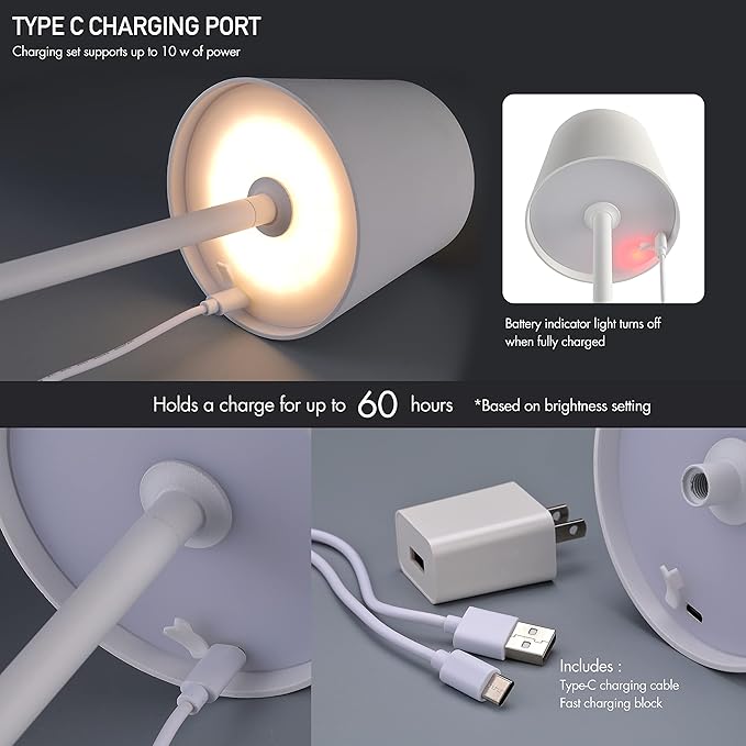 O’Bright Sandy- Cordless LED Floor Lamp for Outdoor/Indoor, Rechargeable, Water Resistant, Dimmable, Carry Light, Adjustable Height Stand Lamp for Patio, Living Room, Bedside, Table Night Lamp, White