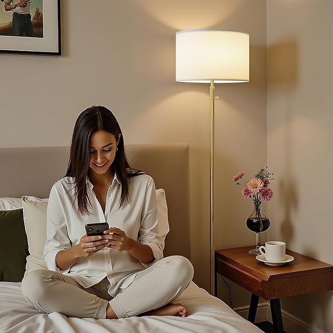 Floor Lamp for Living Room,Dimmable Floor Lamp, Modern Standing Lamp with Marble Base,Tall Standing Lamp for Bedroom, Reading, Office & Kids' Room,LED Bulb Included(Gold)