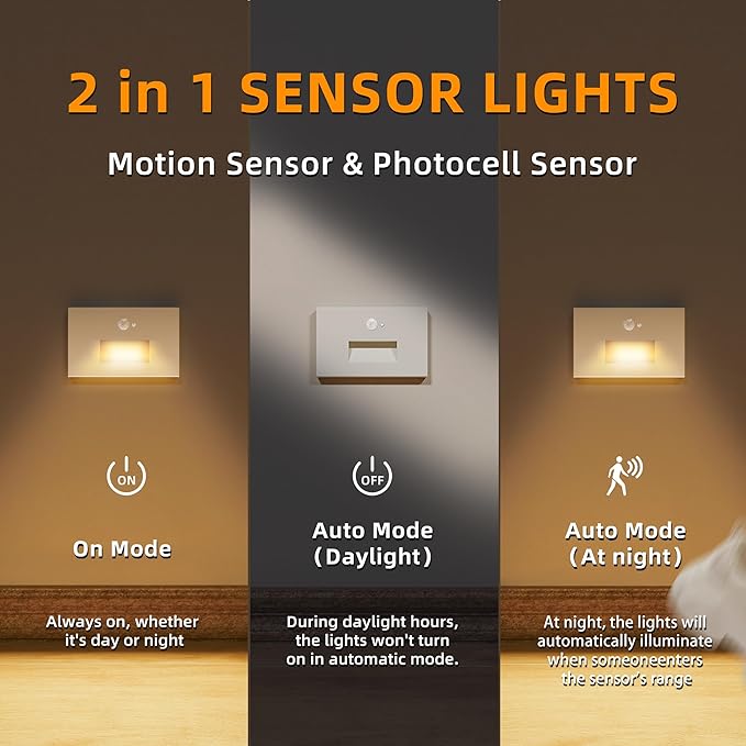 4 Pack Motion Sensor Stair Lights Indoor Outdoor,Dimmable Motion Activated Step Lamp 3000K/4000K/6000K,Hardwired 120V 3W IP65 Waterproof Outside Stairway Lights,Led Staircase Light- White