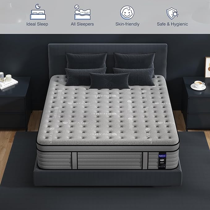 DIFAME 18 Inch Queen Size Mattress, Firm Hybrid Mattress Queen in a Box With Gel Memory Foam, Individually Pocket Spring, Breathable & Cooling Fabric, Pressure & Back Pain Relief, Upgrade Edge Support