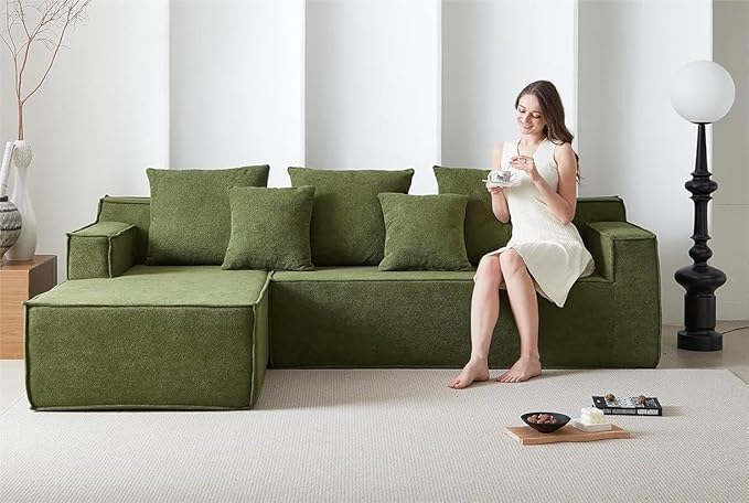 L-Shape 7-Seater Sofa,Upholstered Couches for Living Room Bedroom,No Assembly,Green