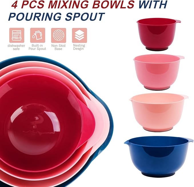 BoxedHome Classic Mixing Bowl Set, BPA Free Plastic, Microwave and Dishwasher Safe, 4.5 quarts (Pink/Blue)