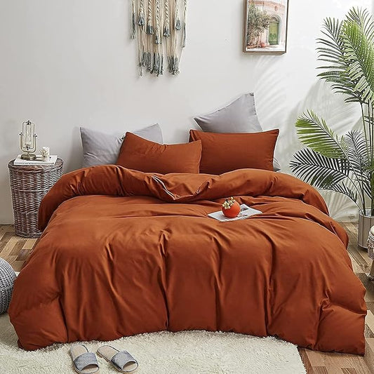 Luxlovery Burnt Orange Comforter Set Queen Rust Bedding Set Caramel Solid Blanket Quilts Rust Reddish Orange Terracotta Color 3 Piece Comforter Set for Queen Bed