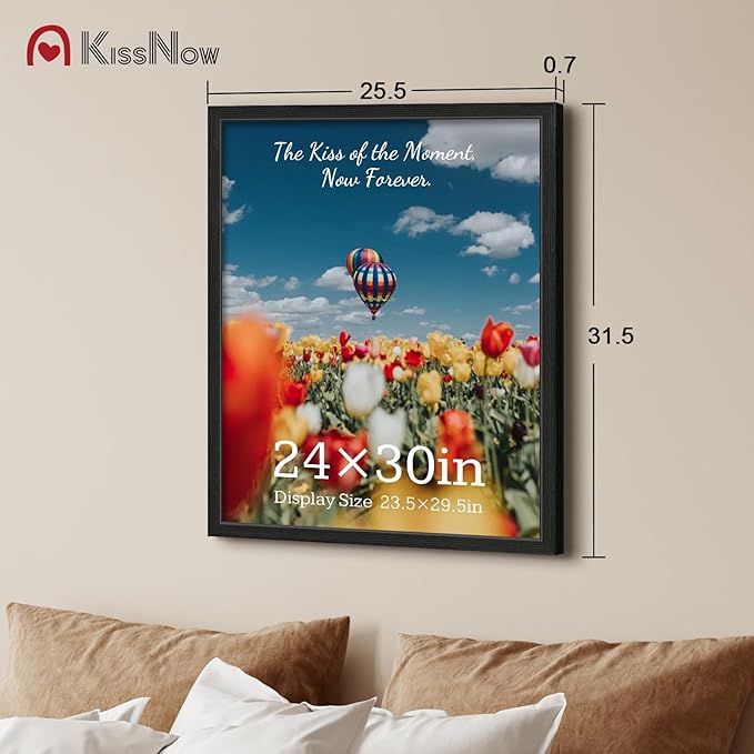 24x30 Poster Frame 4 Pack, Black Solid Wood, Wall Gallery Picture Frame
