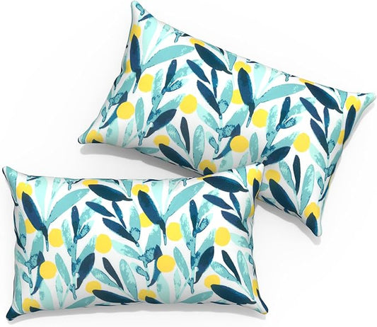 Outdoor Lumbar Pillows 12x20 inch, Rectangle Throw Pillows with Inserts, Decorative Lumbar Cushions for Patio Furniture Garden Couch Home Sofa Office Chair, Pack of 2, Leaves Multi
