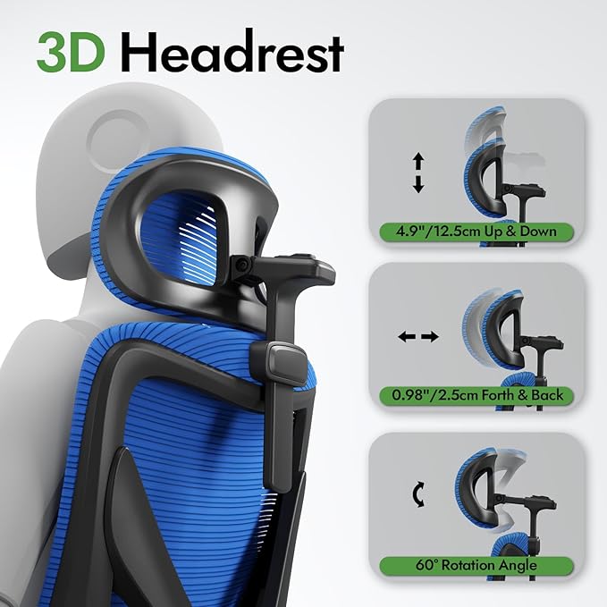 Ergonomic Office Chair - X-Shaped Computer Desk Chair Comfy, Gaming Chair, Office Chair with Lumbar Support, Mesh Office Chairs with Headrests, Desk Chair for Long Hours (Black Blue)